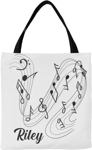 Music Notes Personalized Canvas Tote Bags, Reusable Bags for Shopping,Travel,School Handbag Gift