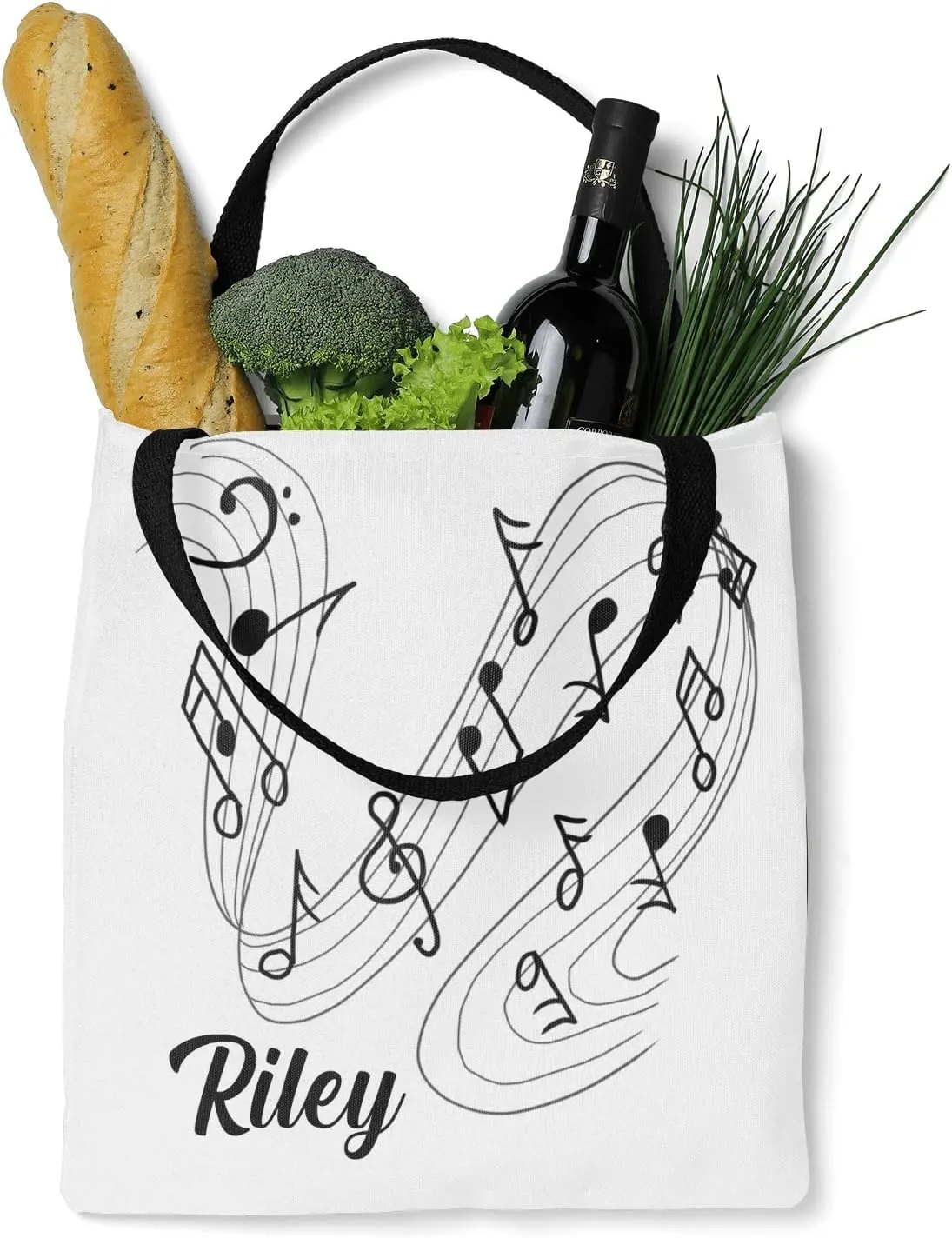 Music Notes Personalized Canvas Tote Bags, Reusable Bags for Shopping,Travel,School Handbag Gift