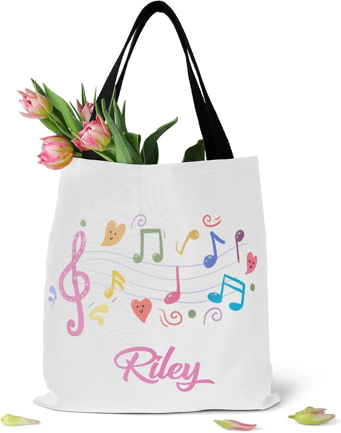 Music Notes Personalized Canvas Tote Bags, Reusable Bags for Shopping,Travel,School Handbag Gift