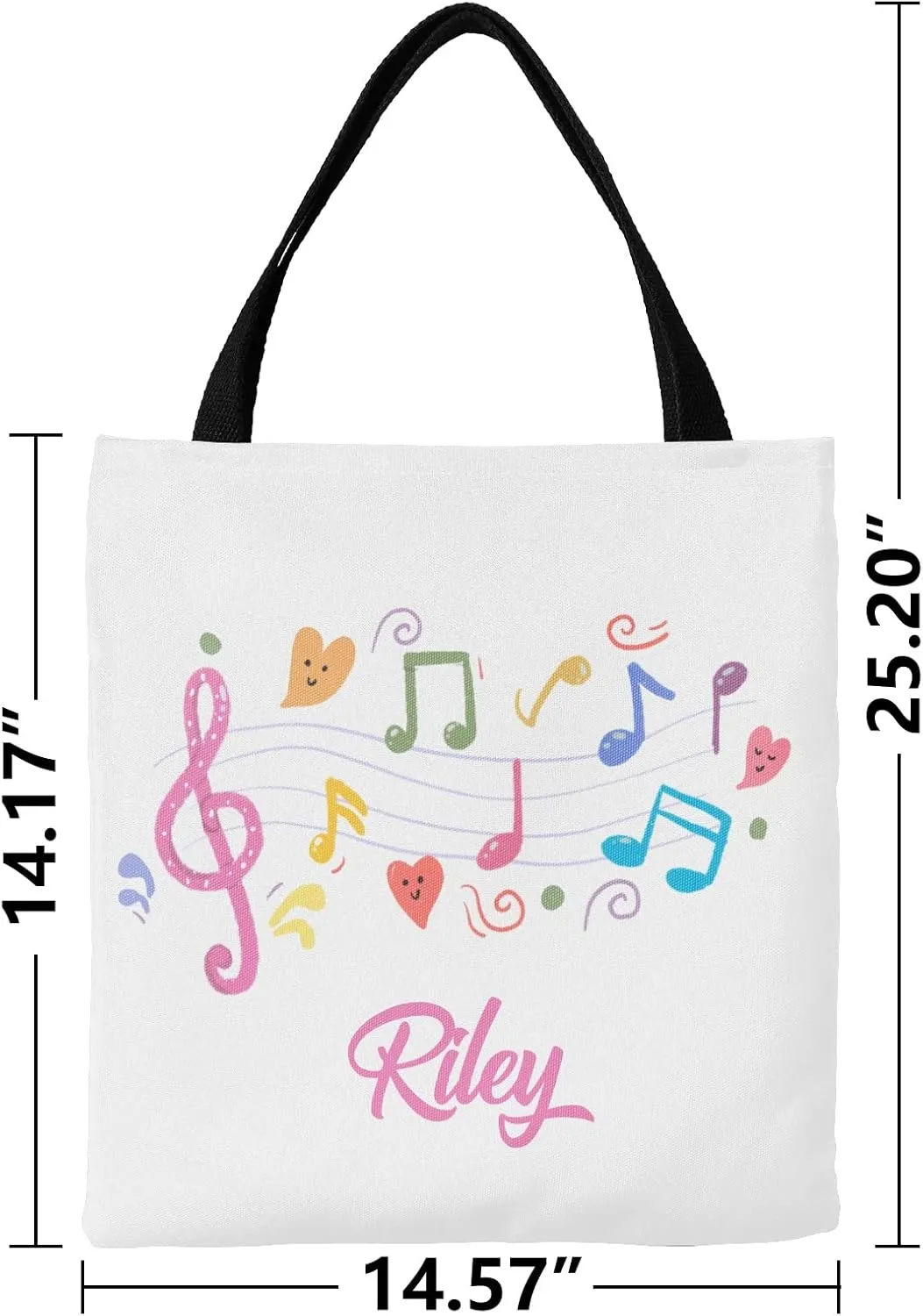Music Notes Personalized Canvas Tote Bags, Reusable Bags for Shopping,Travel,School Handbag Gift