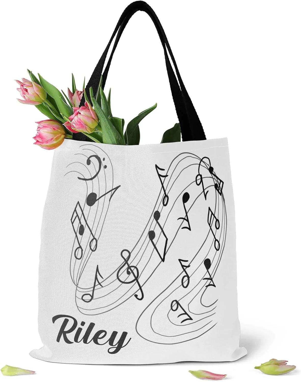 Music Notes Personalized Canvas Tote Bags, Reusable Bags for Shopping,Travel,School Handbag Gift