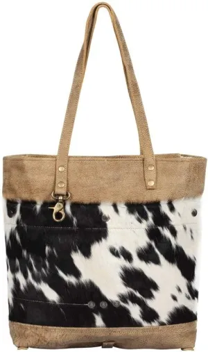 Myra Bag Cocoa Cowhide & Leather Tote Bag S-1369, Brown, Medium