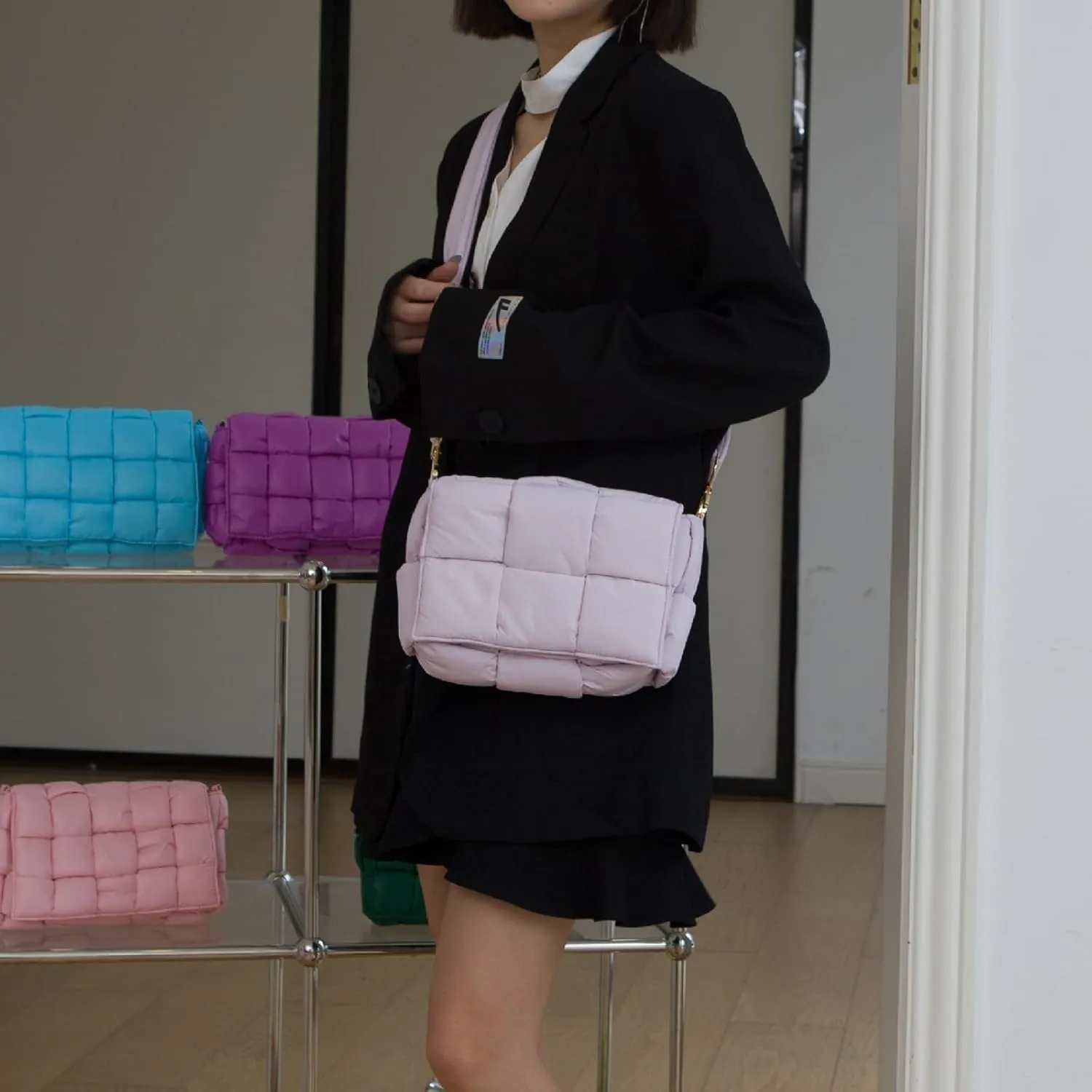 NAARIIAN Shoulder bags for women, Light-weight small puffer purses waterproof, hand-woven puffy bag crossbody handbag