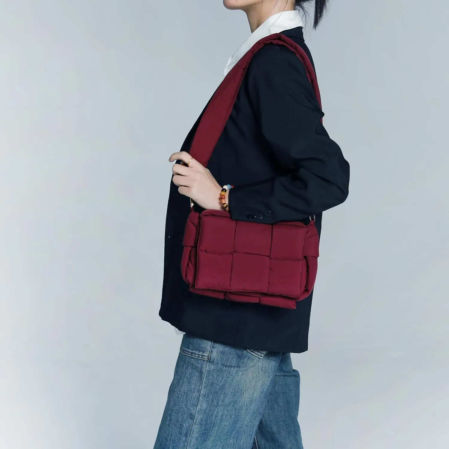 NAARIIAN Shoulder bags for women, Light-weight small puffer purses waterproof, hand-woven puffy bag crossbody handbag