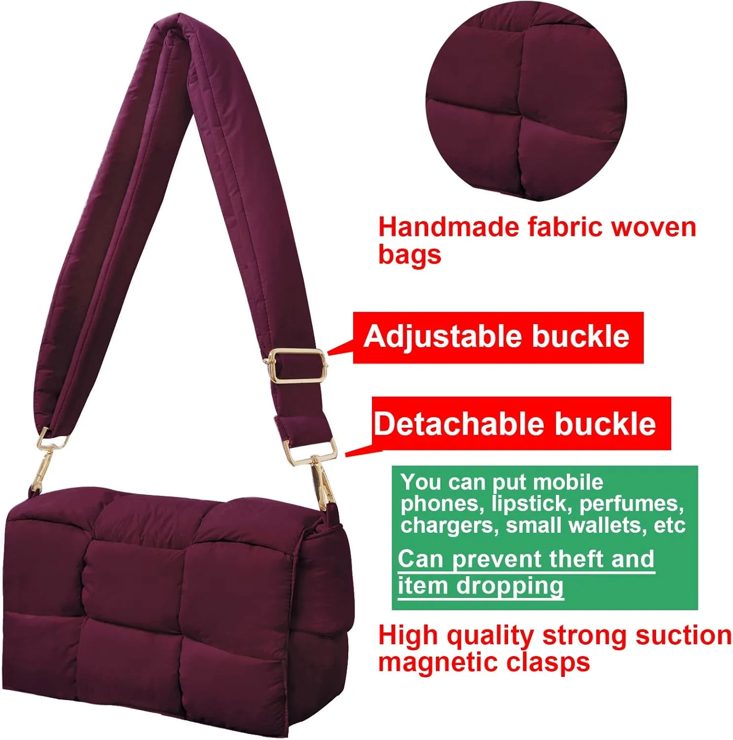 NAARIIAN Shoulder bags for women, Light-weight small puffer purses waterproof, hand-woven puffy bag crossbody handbag