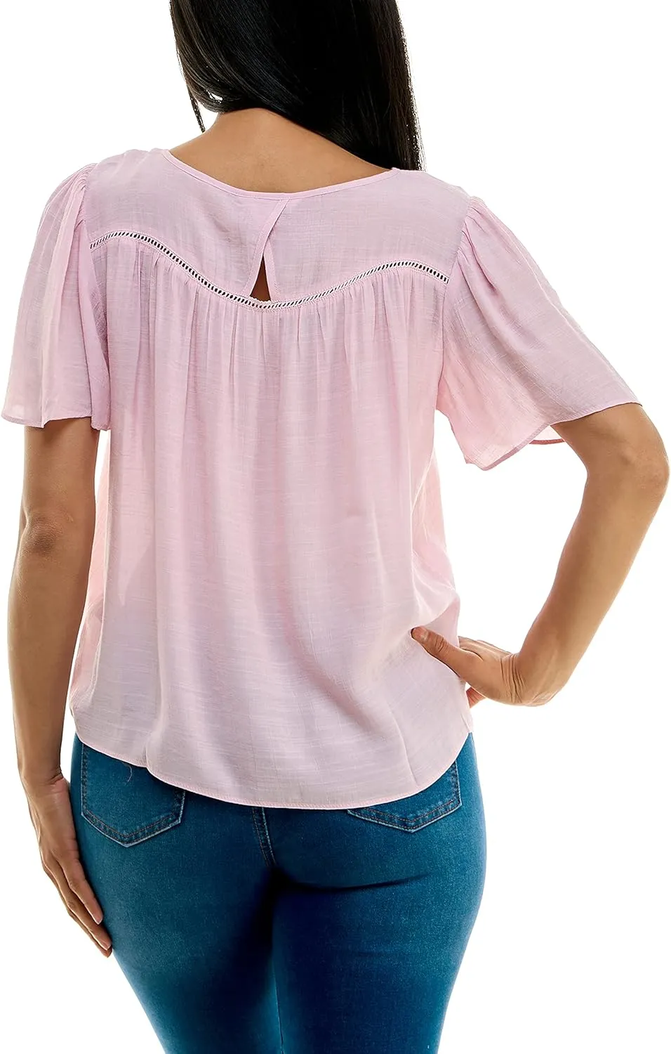 Nanette Nanette Lepore Women's Flutter Sleeve Top with Faggoting Details