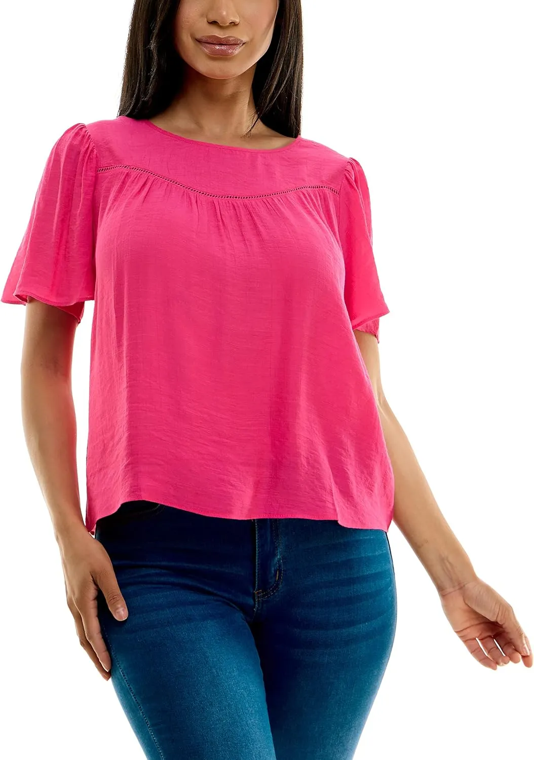 Nanette Nanette Lepore Women's Flutter Sleeve Top with Faggoting Details