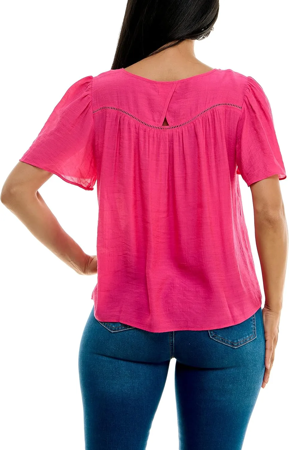Nanette Nanette Lepore Women's Flutter Sleeve Top with Faggoting Details