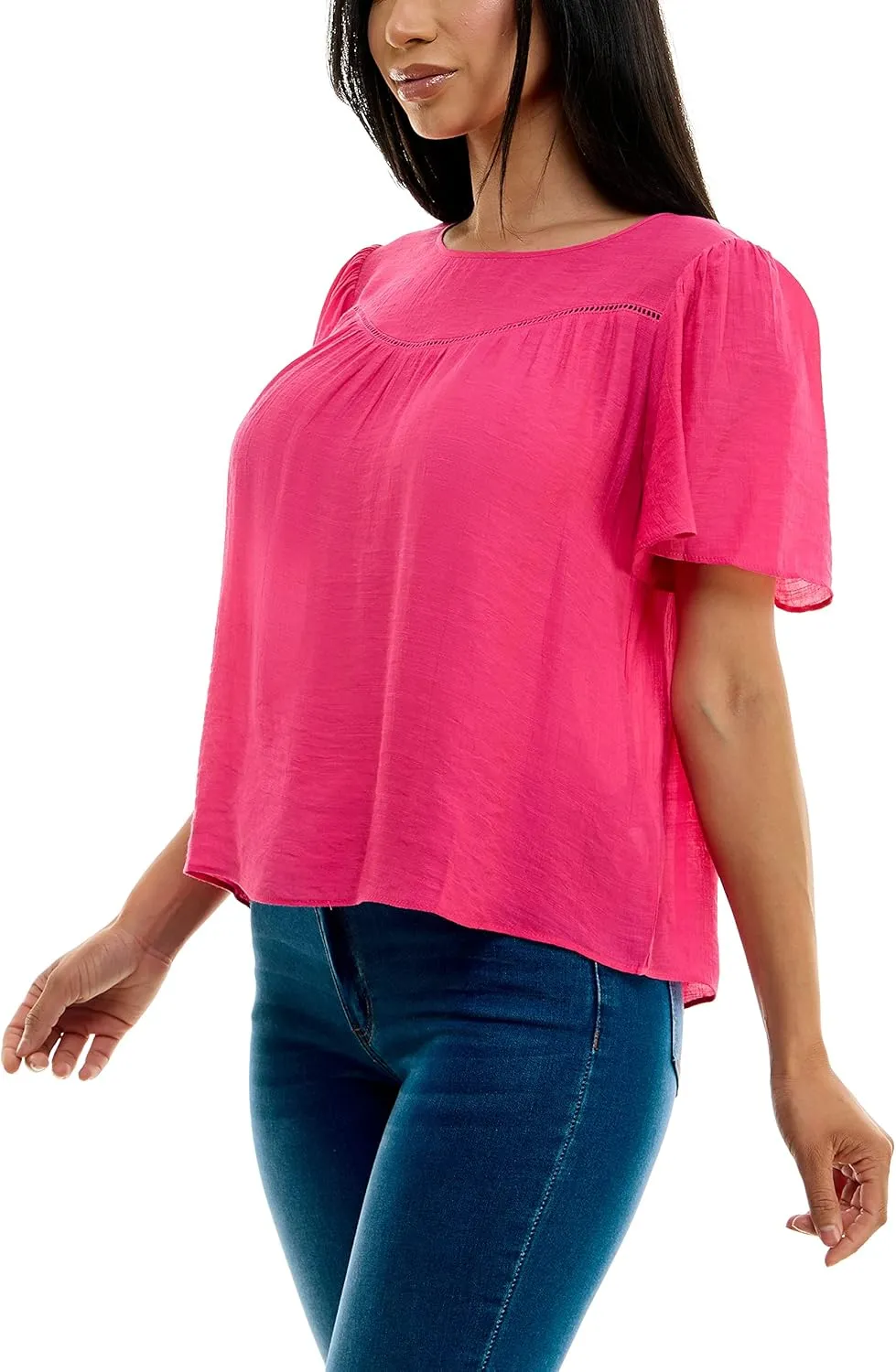 Nanette Nanette Lepore Women's Flutter Sleeve Top with Faggoting Details
