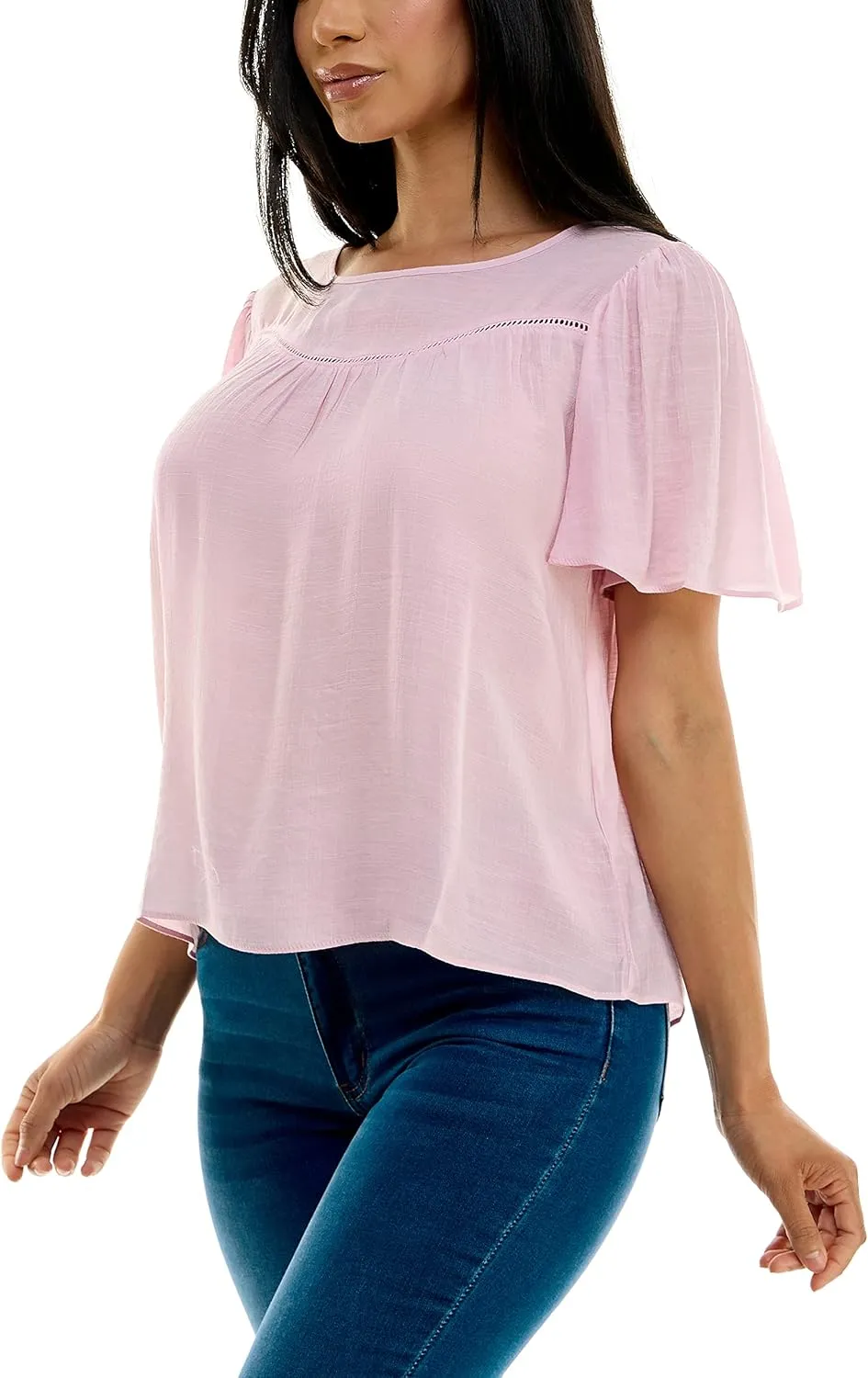 Nanette Nanette Lepore Women's Flutter Sleeve Top with Faggoting Details