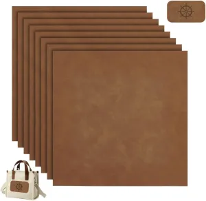 NBEADS 8 Pcs Iron On Leather Patch, 11.8x11.8 Inch Leatherette Sheets Heat Press Engraving Patches Blanks Leather Hat Patches for DIY Custom Hats Handbags Jackets Jeans, Saddle Brown