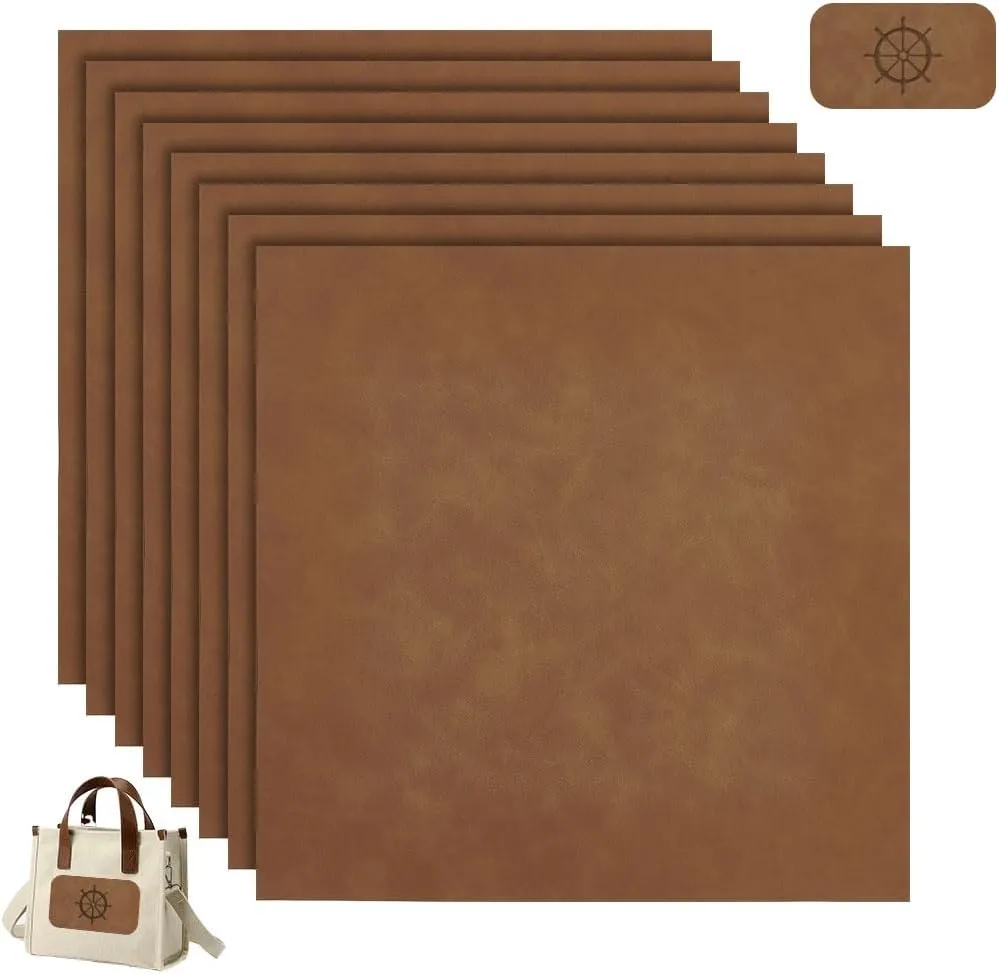 NBEADS 8 Pcs Iron On Leather Patch, 11.8x11.8 Inch Leatherette Sheets Heat Press Engraving Patches Blanks Leather Hat Patches for DIY Custom Hats Handbags Jackets Jeans, Saddle Brown