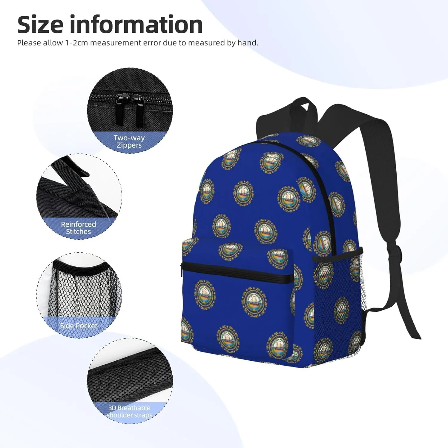 New Hampshire State Flag Fashion Backpack,Casual Daypack Backpacks For Men Women, Laptop Bag Travel Hiking Camping