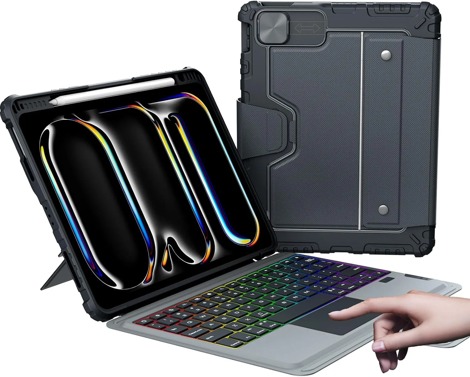 Nillkin iPad Pro 11 inch Case with Keyboard(2024, M4), iPad Pro 11 inch Case with Slide Camera Cover and Stand, Detachable Magic 7 Color Backlit Keyboard with Pencil Holder, Black