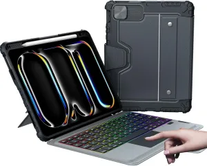 Nillkin iPad Pro 11 inch Case with Keyboard(2024, M4), iPad Pro 11 inch Case with Slide Camera Cover and Stand, Detachable Magic 7 Color Backlit Keyboard with Pencil Holder, Black