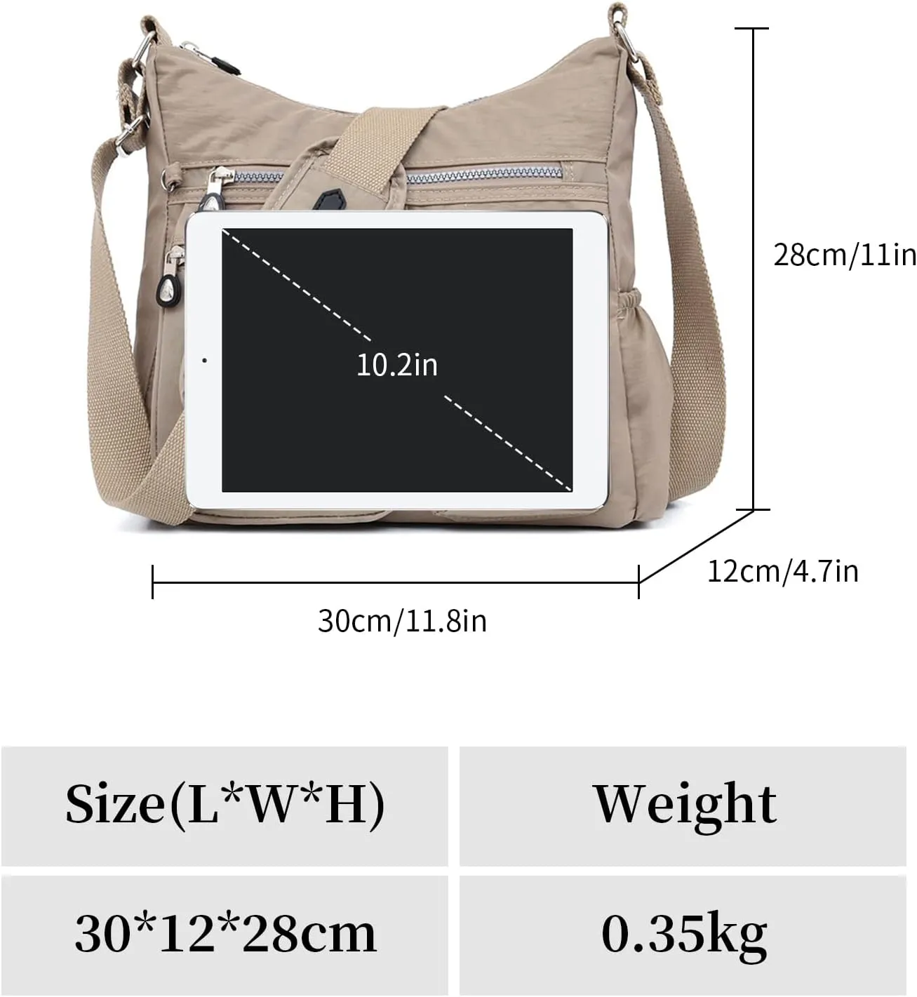 NOTAG Crossbody Bag for Women - Waterproof Multi-Pocket Handbag, Shoulder Bag, Lightweight Large Messenger