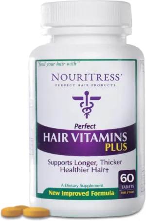 NouriTress Perfect Hair Vitamins Plus - 60 tabs | Hair Growth Supplements | DHT Blocker Proprietary Formula | Professional Salon Strength | 1 Month Supply | Dermatologist Recommended