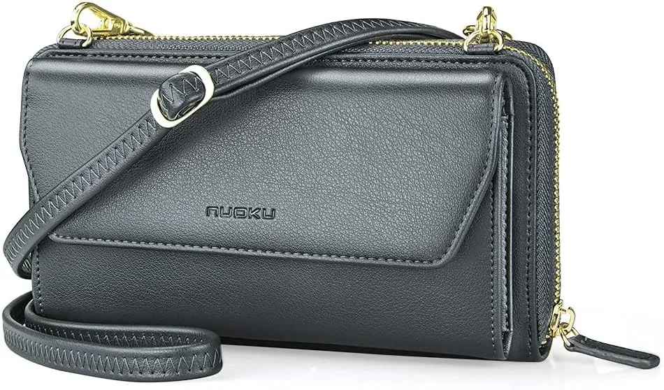 nuoku Womens RFID Wallet Purse Wristlet Crossbody Clutch with Zip Around 2 Strap