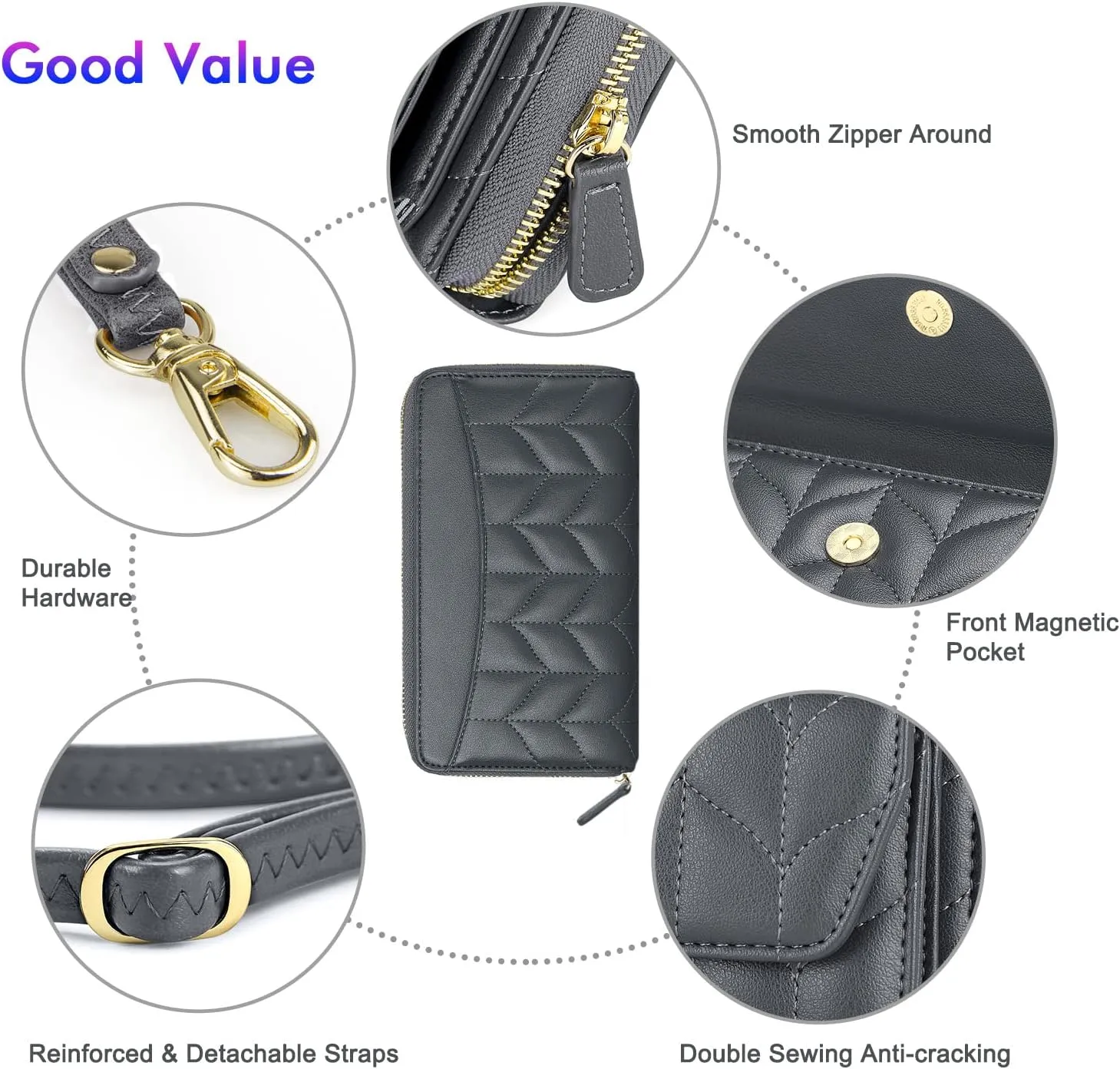 nuoku Womens RFID Wallet Purse Wristlet Crossbody Clutch with Zip Around 2 Strap