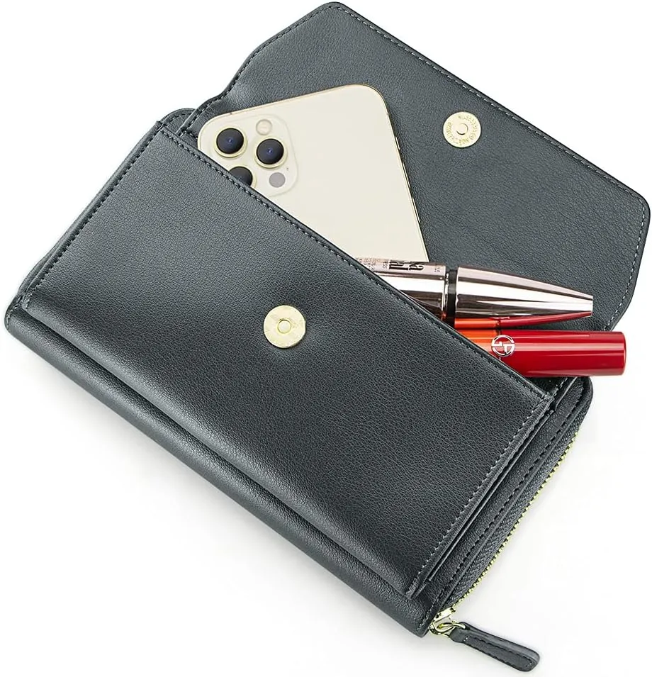 nuoku Womens RFID Wallet Purse Wristlet Crossbody Clutch with Zip Around 2 Strap