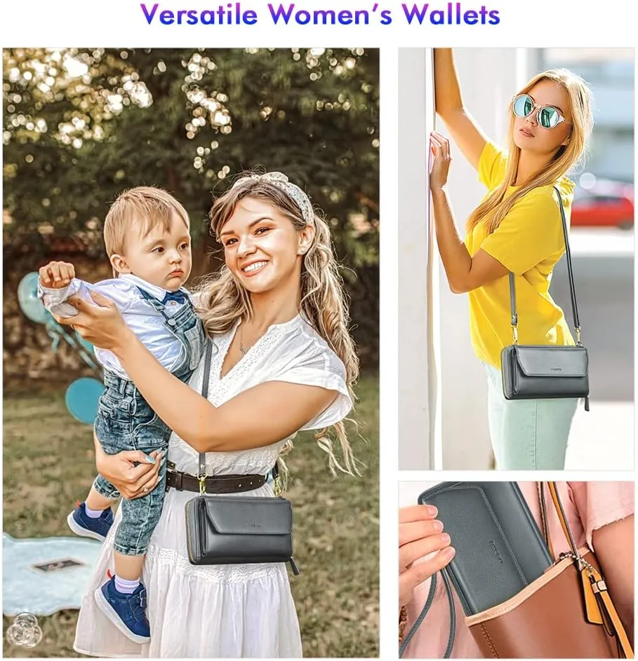 nuoku Womens RFID Wallet Purse Wristlet Crossbody Clutch with Zip Around 2 Strap