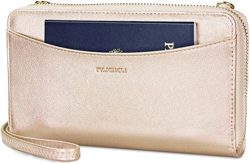 nuoku Womens RFID Wallet Purse Wristlet Crossbody Clutch with Zip Around 2 Strap
