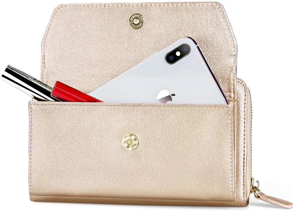 nuoku Womens RFID Wallet Purse Wristlet Crossbody Clutch with Zip Around 2 Strap
