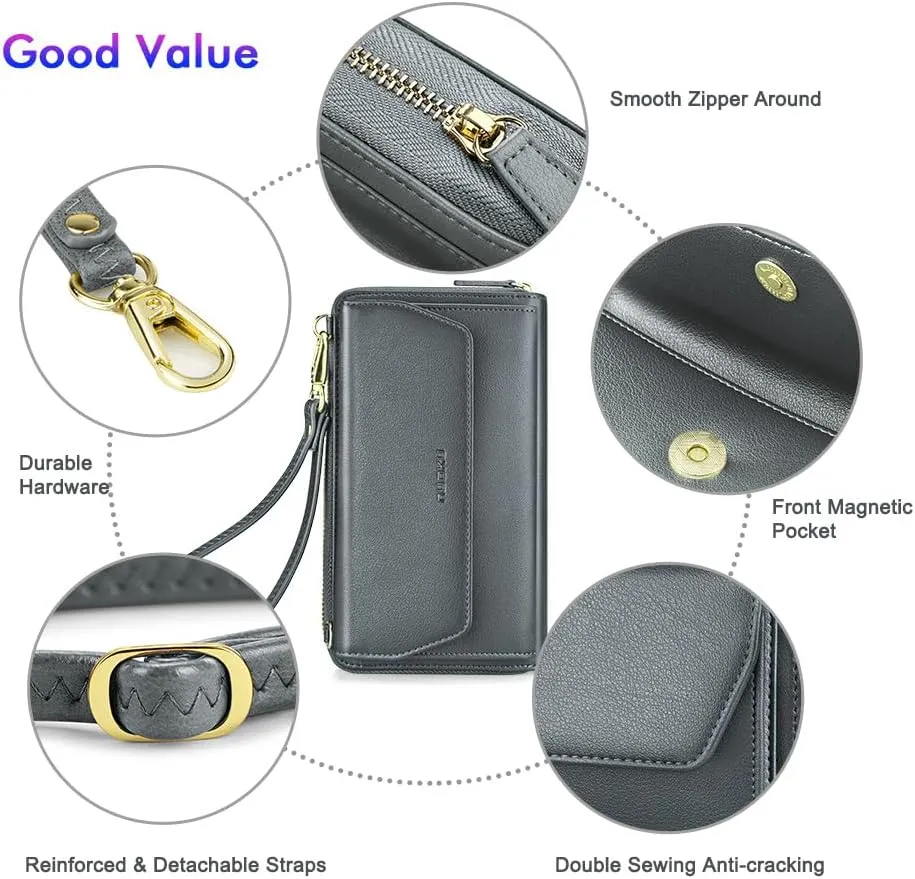 nuoku Womens RFID Wallet Purse Wristlet Crossbody Clutch with Zip Around 2 Strap