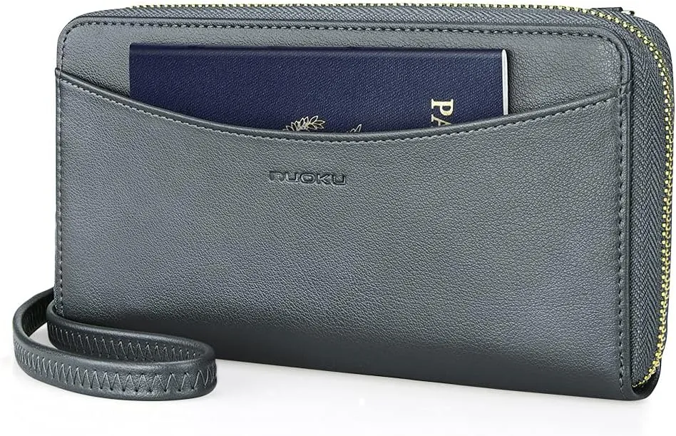 nuoku Womens RFID Wallet Purse Wristlet Crossbody Clutch with Zip Around 2 Strap