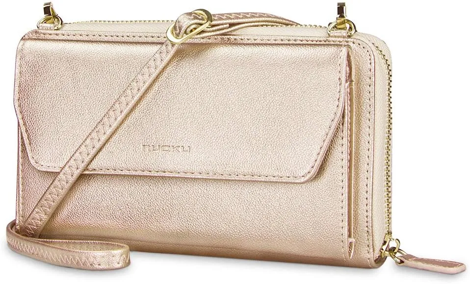 nuoku Womens RFID Wallet Purse Wristlet Crossbody Clutch with Zip Around 2 Strap