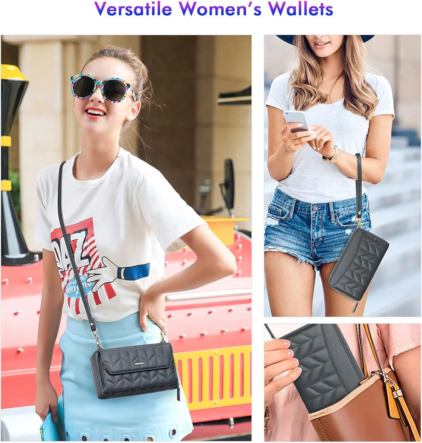 nuoku Womens RFID Wallet Purse Wristlet Crossbody Clutch with Zip Around 2 Strap