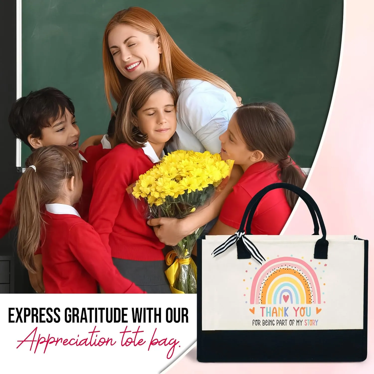 OASSIE Teacher Appreciation Gifts - Canvas Tote Bag 13oz With Zipper - Teacher's Day Birthday Thank You Gifts for Teachers
