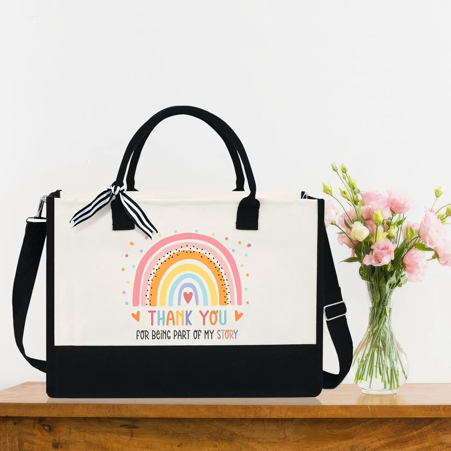 OASSIE Teacher Appreciation Gifts - Canvas Tote Bag 13oz With Zipper - Teacher's Day Birthday Thank You Gifts for Teachers