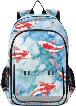 ODAWA Colorful Koi Fish Bakcpack Daypack with Compartment & Multiple Pockets Girls Boys Backpack, 17 Inch