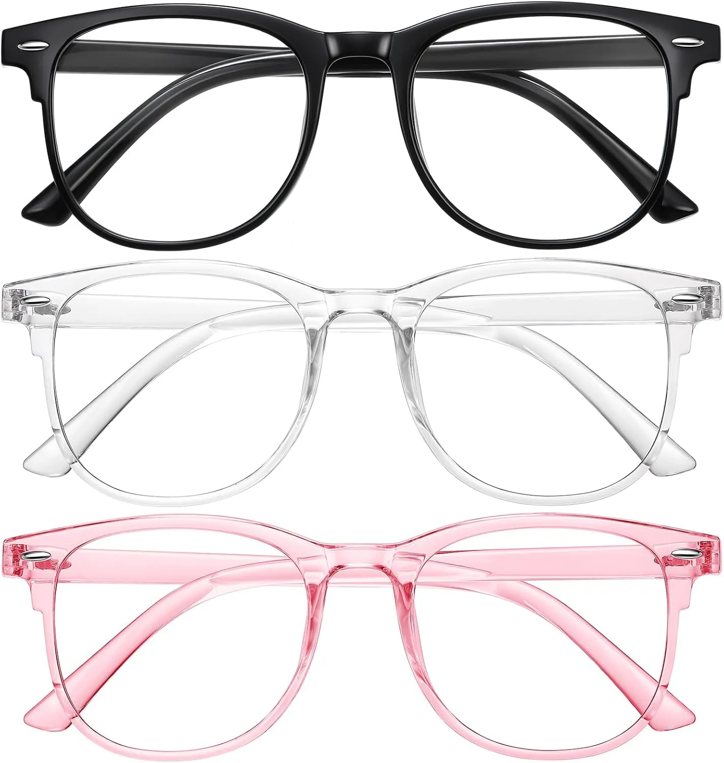 Okany 3 Pack Blue Light Blocking Glasses for Women Men, Round Computer Glasses Anti Eye Strain/UV/Glare Gaming Glasses