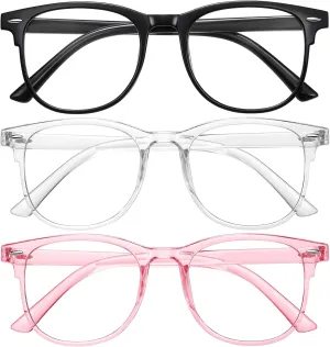 Okany 3 Pack Blue Light Blocking Glasses for Women Men, Round Computer Glasses Anti Eye Strain/UV/Glare Gaming Glasses