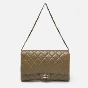 Olive Green Quilted Leather Chain Flap Bag