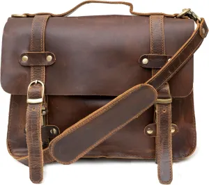 Orbit Art Gallery Rustic Vintage Buffalo Leather Laptop Messenger Briefcase Satchel Bag for Men 11 Inch