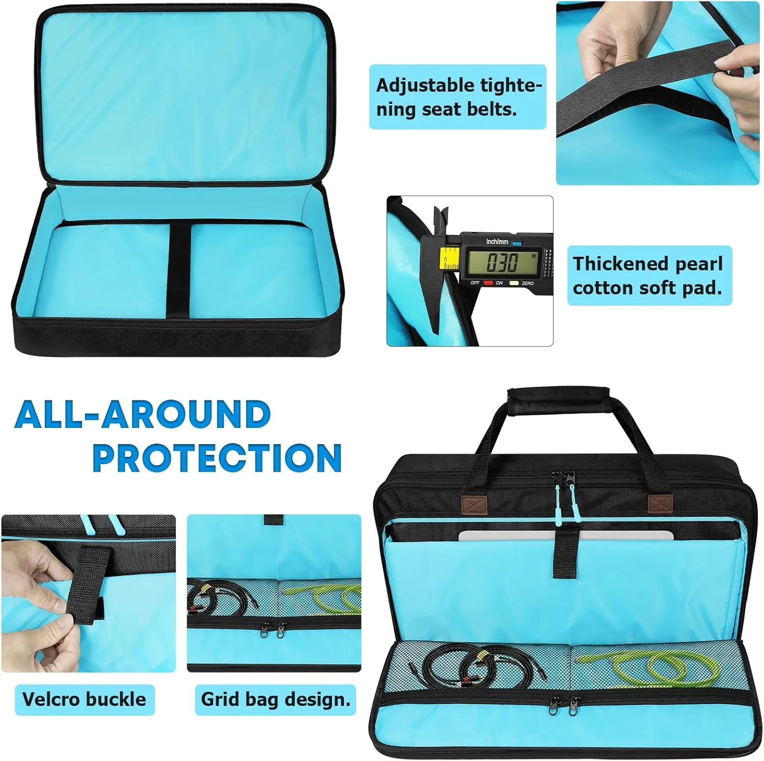 ORKELS DJ Controller Case for Pioneer DDJ FLX4, SB2, SB3, DJ 400, DJ RB - Travel Bag with Adjustable Shoulder Strap for Controller, Laptop & Cables - S-20.8''x3.9''x11.8''