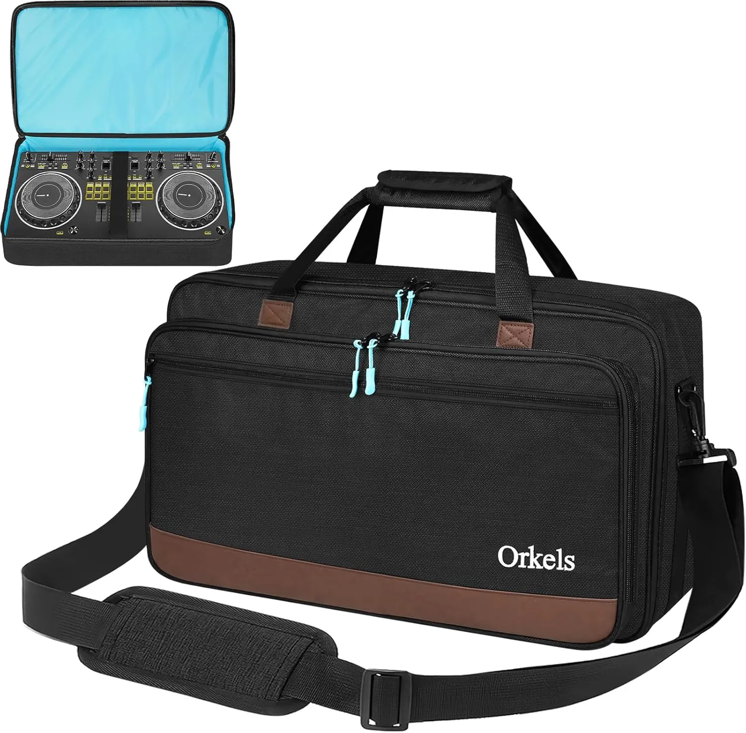 ORKELS DJ Controller Case for Pioneer DDJ FLX4, SB2, SB3, DJ 400, DJ RB - Travel Bag with Adjustable Shoulder Strap for Controller, Laptop & Cables - S-20.8''x3.9''x11.8''