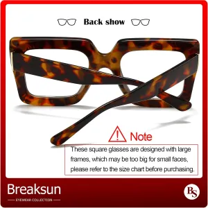 Oversized Blue Light Glasses for Women Fashion Thick Square Computer Eyewear Non-Prescription Black Glasses (Brown Tortoise)
