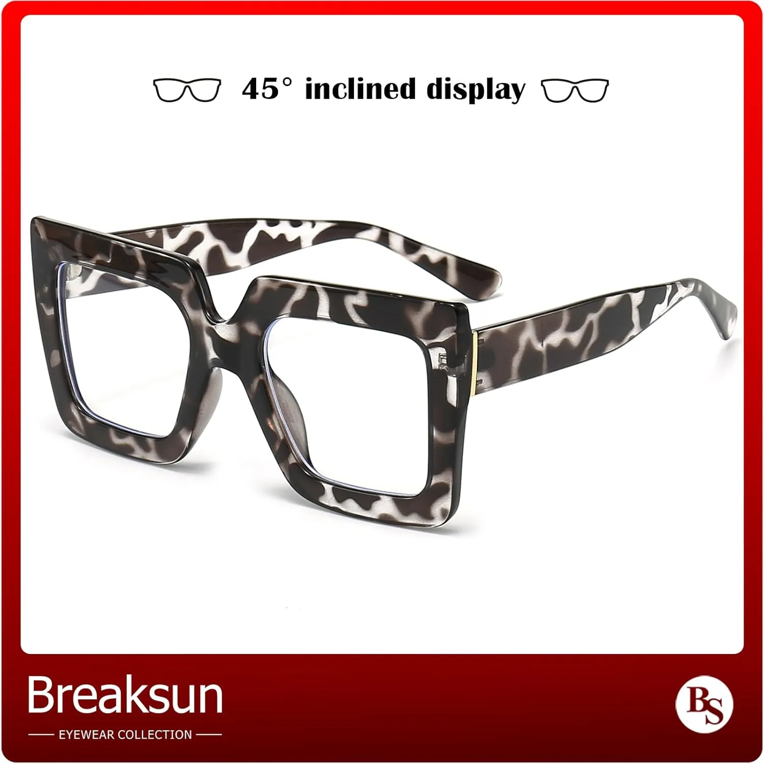 Oversized Blue Light Glasses for Women Fashion Thick Square Computer Eyewear Non-Prescription Black Glasses (White Leopard)