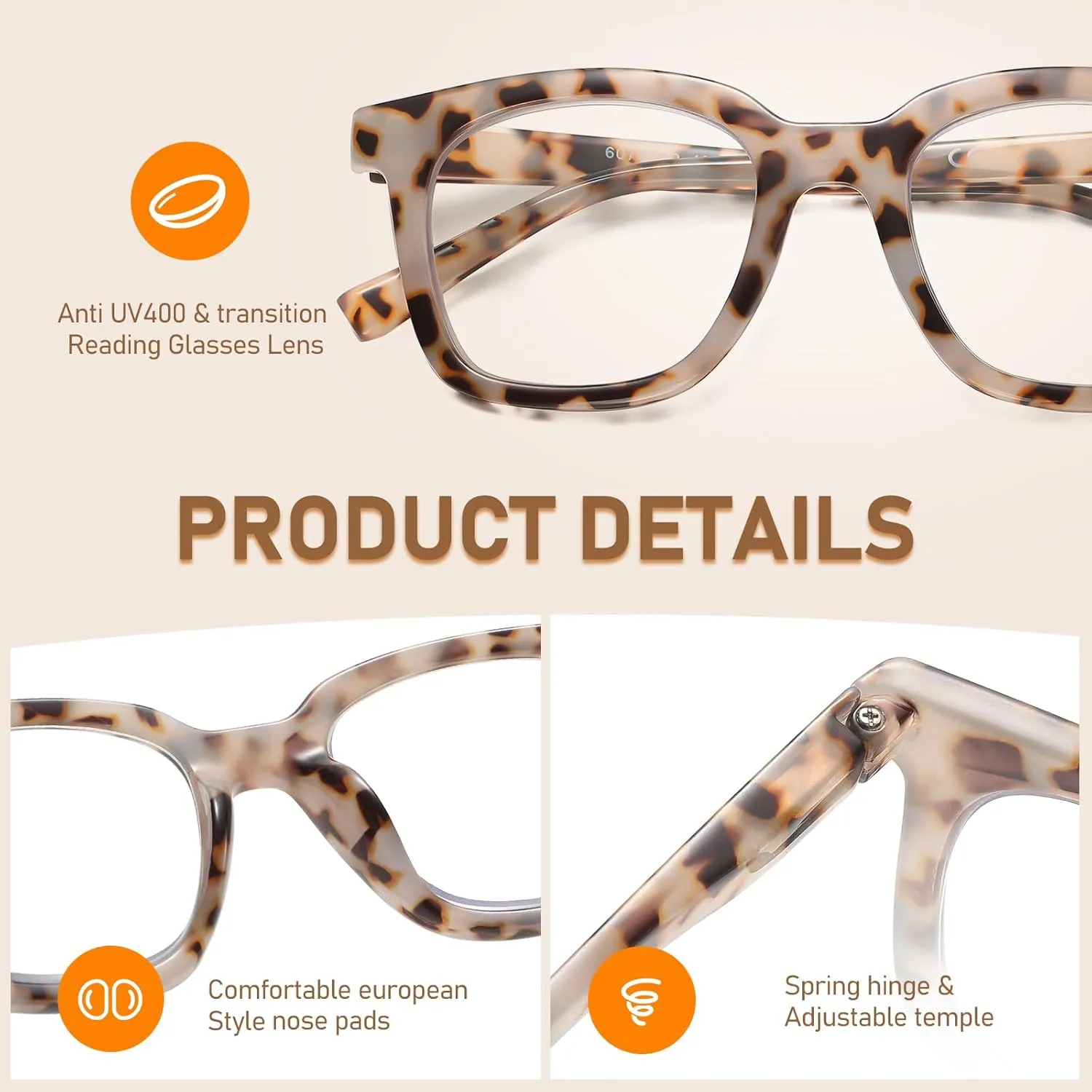 Oversized Reading Glasses For Women Blue Light Blocking Square Computer Reader Stylish Unbreakable Large Eyewear LK6078