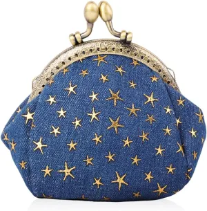 Oyachic Five-Pointed Star Coin Purse Denim Change Pouch Wallets Buckle with Kisslock Clasp Coin Holder Clutch Handbags for Women Ladies