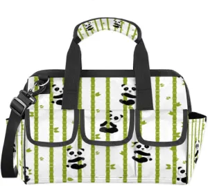 Panda Bamboo Cute Wide Mouth Tool Bags for Men and Women 14.8-Inch Tool Tote Bag Pouch Heavy Duty Tool Organizer Bag with Adjustable Strape for Plumbers Electricians Handymen