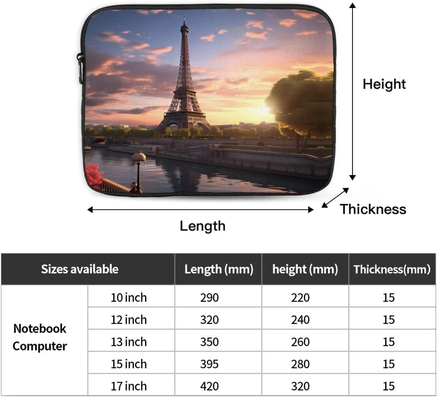 Paris Eiffel Tower France Pattern Shockproof Portable Laptop 15 inch Sleeve Bag for Men and Women - Ideal for Business Travel, School, and Daily Use