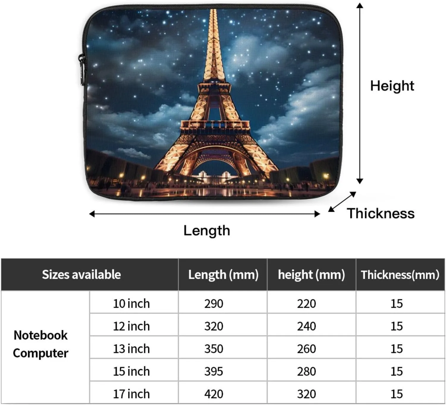 Paris Tower Pattern Shockproof Portable Laptop 15 inch Sleeve Bag for Men and Women - Ideal for Business Travel, School, and Daily Use