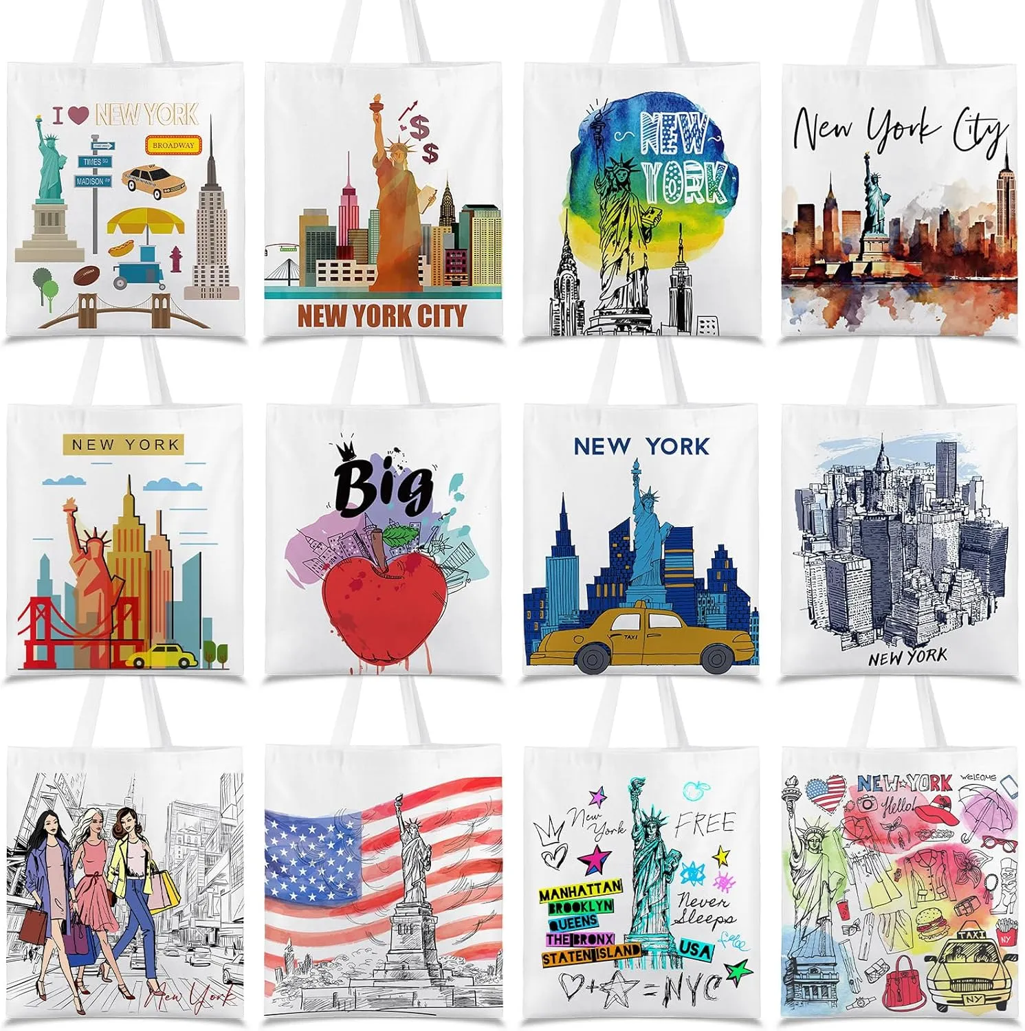 Paterr 12 Pcs New York Souvenirs and Gifts Canvas Tote Bags Grocery Shopping Bag NYC Souvenirs Gifts for Women City Travel