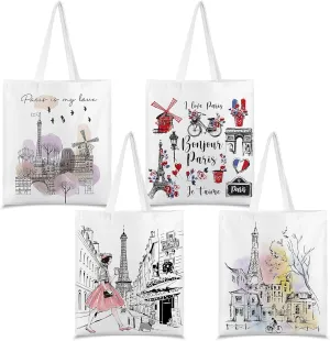 Paterr 4 Pcs City Souvenir Tote Bag-New York Chicago Seattle Los Angeles Boston San Francisco Paris Italy Las Vegas Nashville