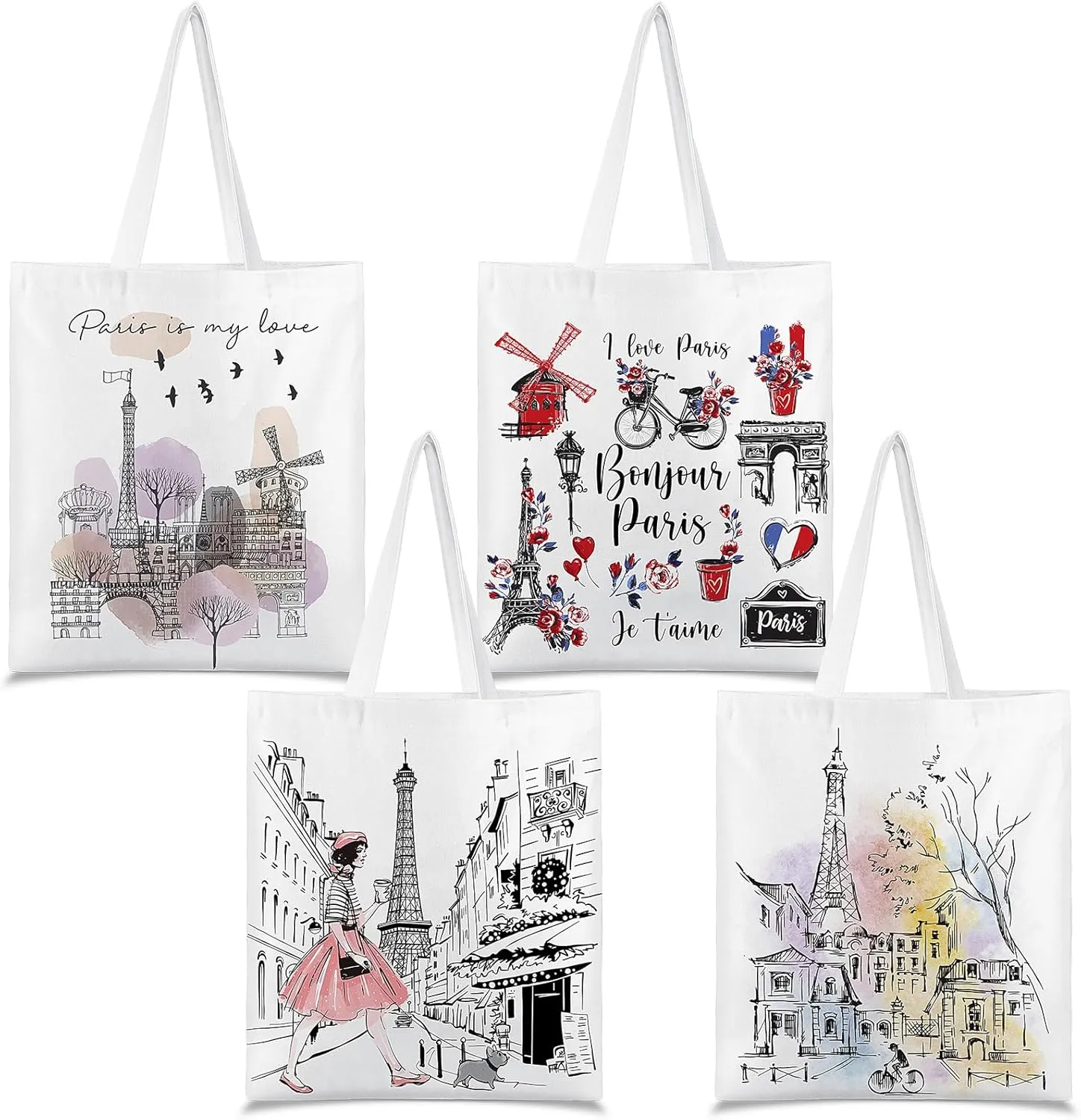 Paterr 4 Pcs City Souvenir Tote Bag-New York Chicago Seattle Los Angeles Boston San Francisco Paris Italy Las Vegas Nashville